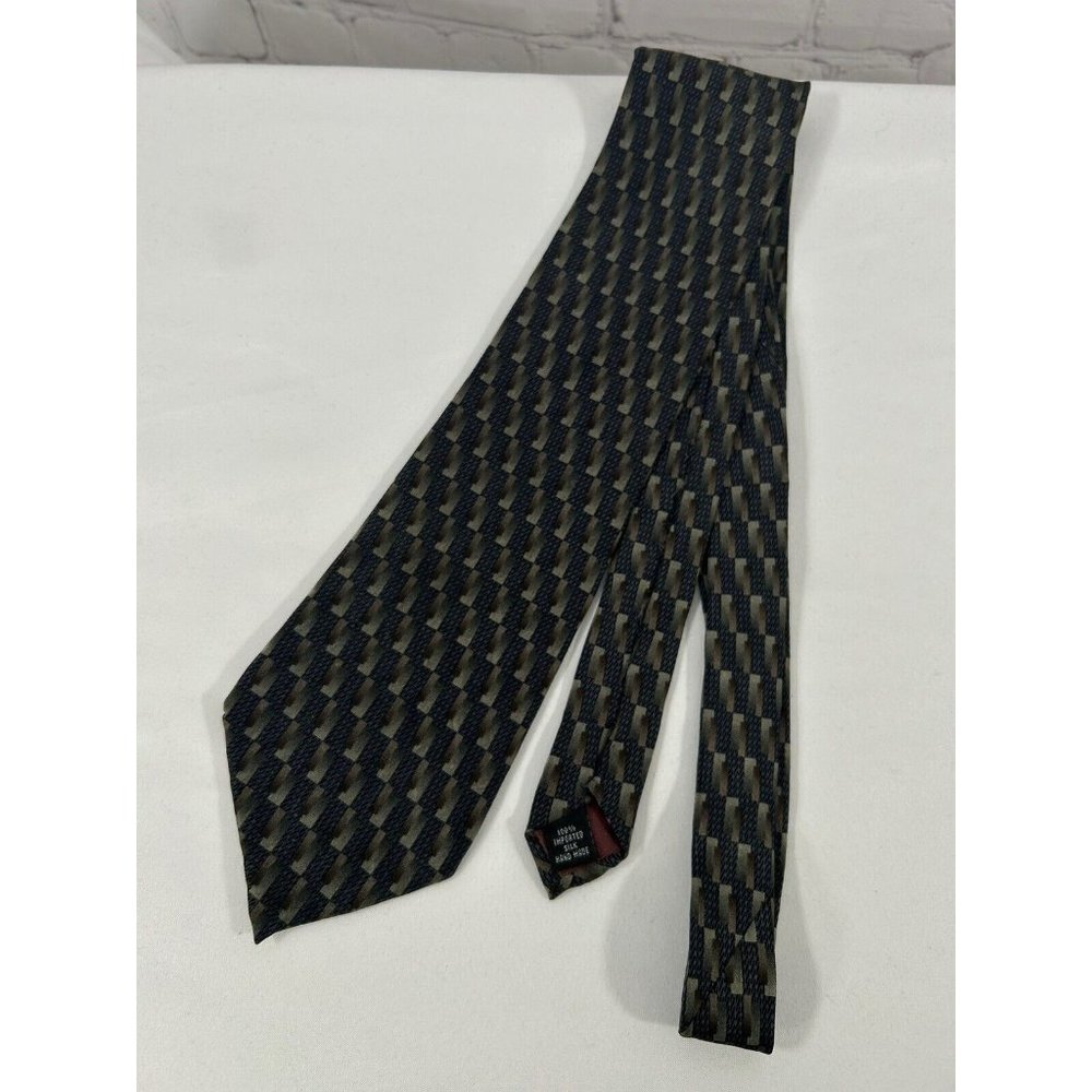 VTG Louis Roth Green Grey Geometric 100% Silk Handmade Men’s Neck Tie 56 x 3.75